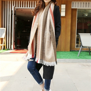 Plaid Women Scarf Shawls Winter Warm Cashmere Solid Scarves 180*90CM - Coffee