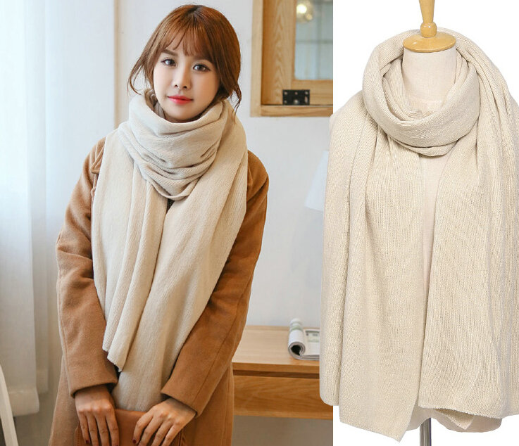 Pretty Unisex Scarf Shawl Winter Warm Cashmere Solid Panties 220*60CM - Beige