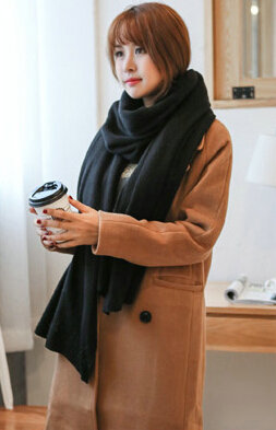 Pretty Unisex Scarf Shawl Winter Warm Cashmere Solid Panties 220*60CM - Black