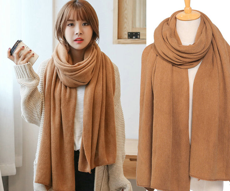 Pretty Unisex Scarf Shawl Winter Warm Cashmere Solid Panties 220*60CM - Brown
