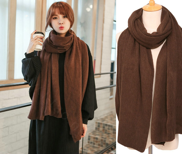 Pretty Unisex Scarf Shawl Winter Warm Cashmere Solid Panties 220*60CM - Coffee