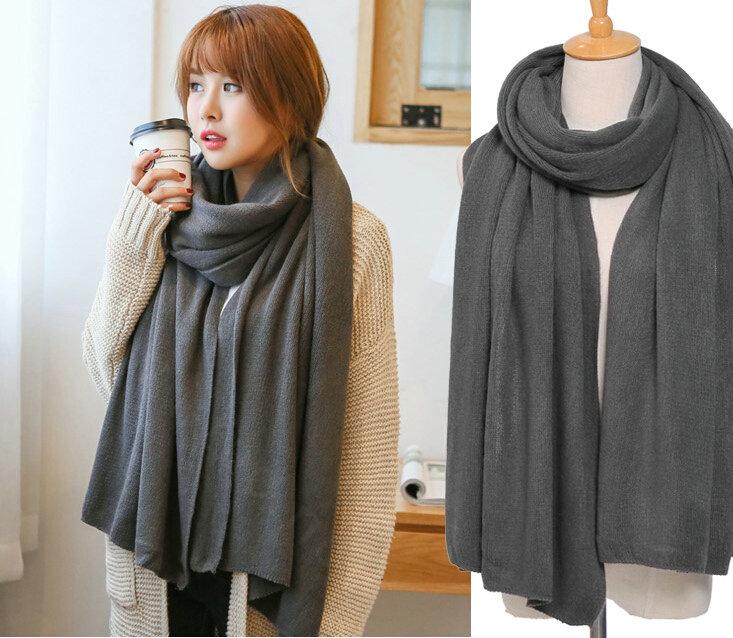 Pretty Unisex Scarf Shawl Winter Warm Cashmere Solid Panties 220*60CM - Dark Grey