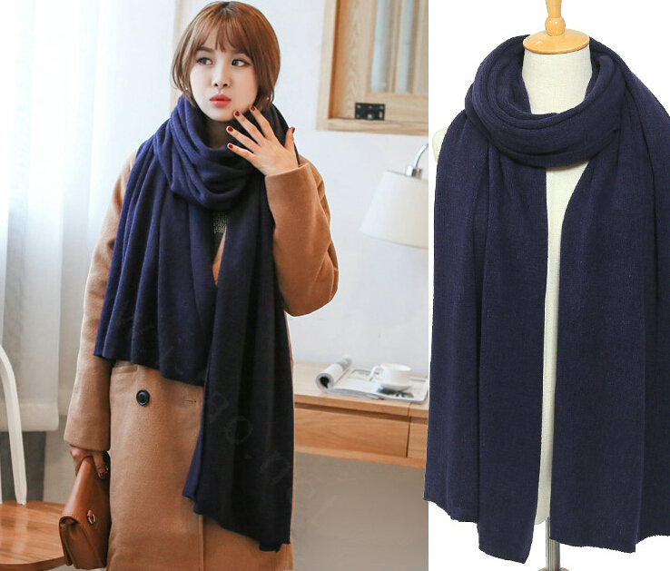 Pretty Unisex Scarf Shawl Winter Warm Cashmere Solid Panties 220*60CM - Navy