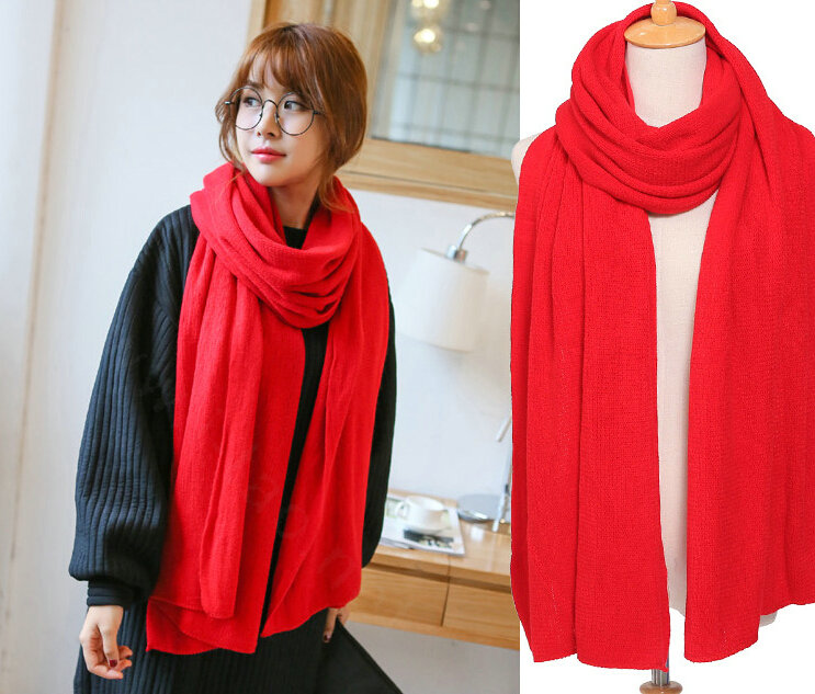 Pretty Unisex Scarf Shawl Winter Warm Cashmere Solid Panties 220*60CM - Red