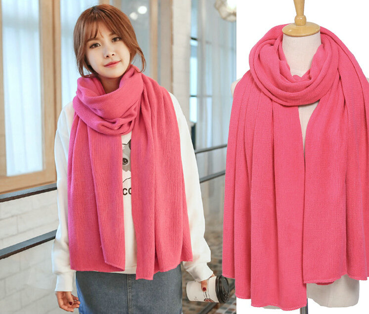Pretty Unisex Scarf Shawl Winter Warm Cashmere Solid Panties 220*60CM - Rose