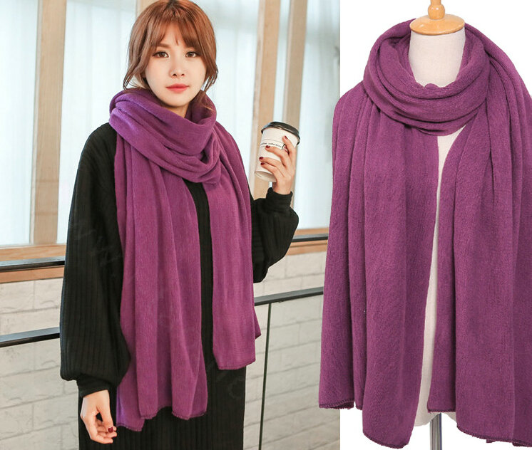 Pretty Unisex Scarf Shawl Winter Warm Cashmere Solid Panties 220*60CM - Violet