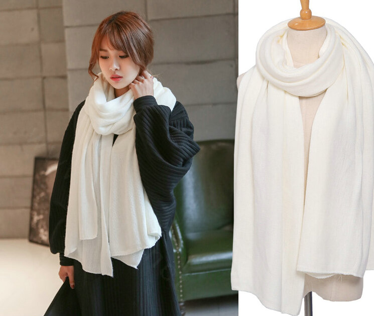 Pretty Unisex Scarf Shawl Winter Warm Cashmere Solid Panties 220*60CM - White