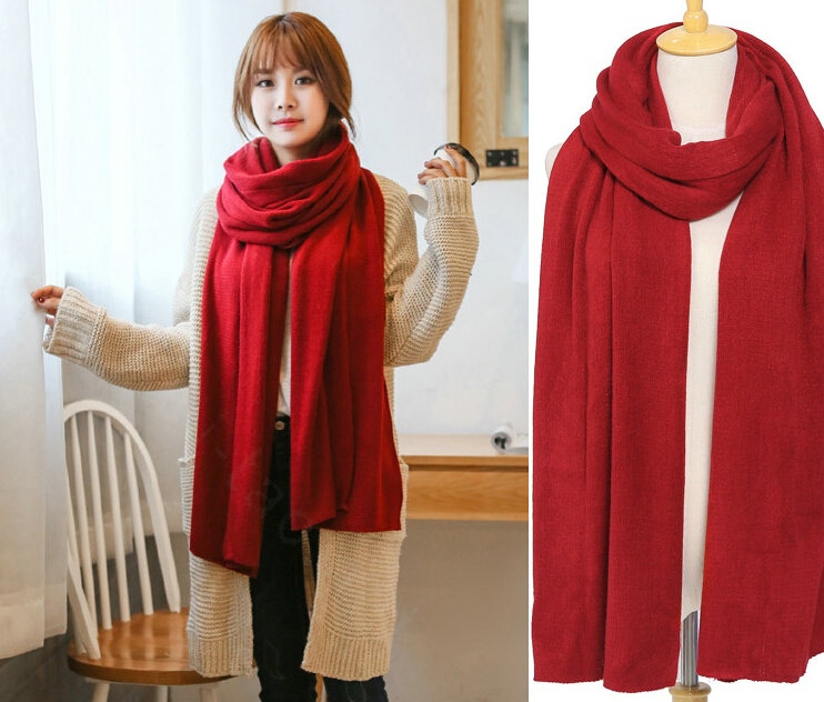 Pretty Unisex Scarf Shawl Winter Warm Cashmere Solid Panties 220*60CM - Wine Red