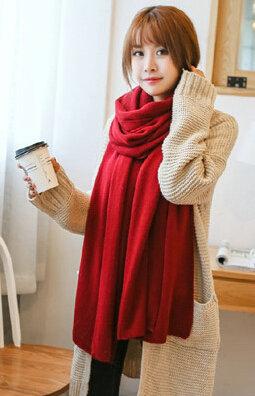 Pretty Unisex Scarf Shawl Winter Warm Cashmere Solid Panties 220*60CM - Wine Red