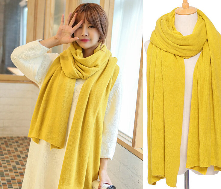 Pretty Unisex Scarf Shawl Winter Warm Cashmere Solid Panties 220*60CM - Yellow