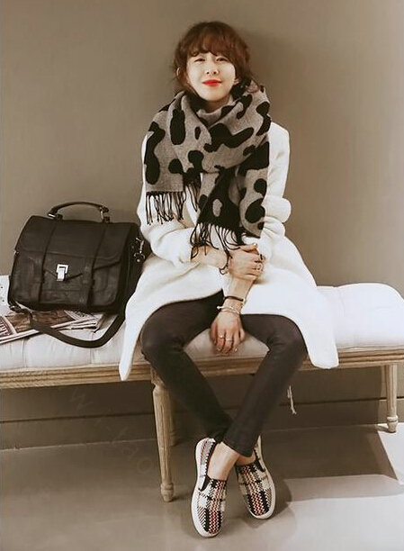 Pretty Women Cow Print Scarf Shawl Winter Warm Cashmere Panties 200*70CM - Grey