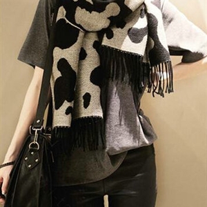 Pretty Women Cow Print Scarf Shawl Winter Warm Cashmere Panties 200*70CM - Grey
