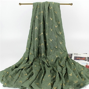 Print Fawn Women Pashmina Shawl Winter Warm Cotton Solid Panties 190*150CM - Green
