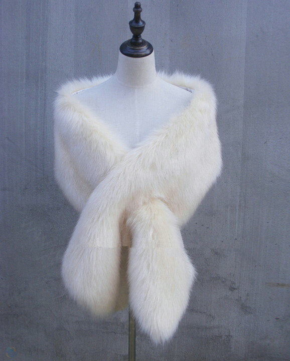 Quality Bridal Fur Scarf Shawls Women Winter Warm Solid Panties 165*30CM - Beige