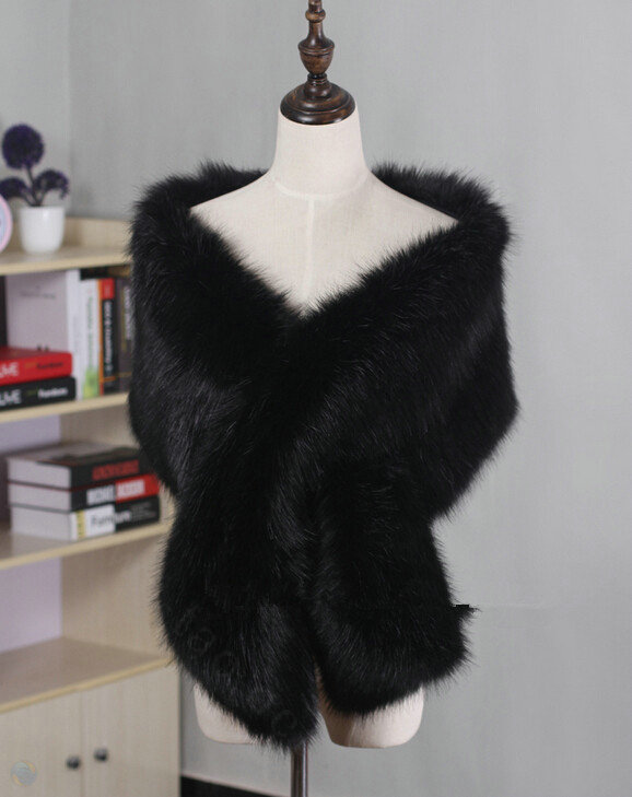 Quality Bridal Fur Scarf Shawls Women Winter Warm Solid Panties 165*30CM - Black