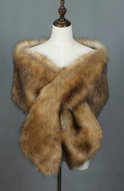 Quality Bridal Fur Scarf Shawls Women Winter Warm Solid Panties 165*30CM - Brown