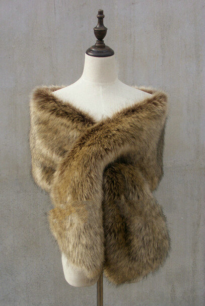Quality Bridal Fur Scarf Shawls Women Winter Warm Solid Panties 165*30CM - Coffee