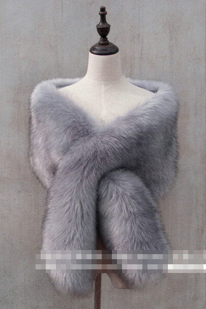 Quality Bridal Fur Scarf Shawls Women Winter Warm Solid Panties 165*30CM - Grey