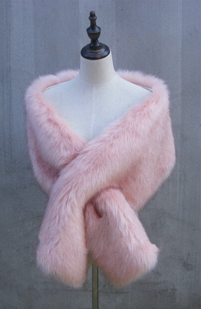 Quality Bridal Fur Scarf Shawls Women Winter Warm Solid Panties 165*30CM - Pink