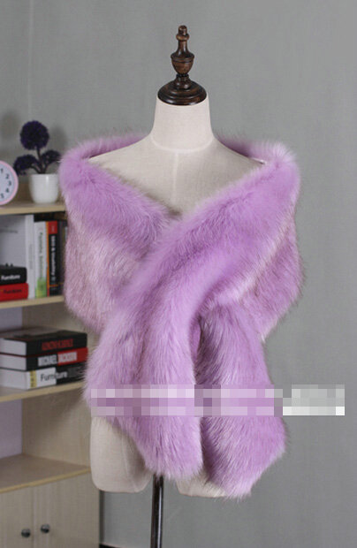 Quality Bridal Fur Scarf Shawls Women Winter Warm Solid Panties 165*30CM - Purple