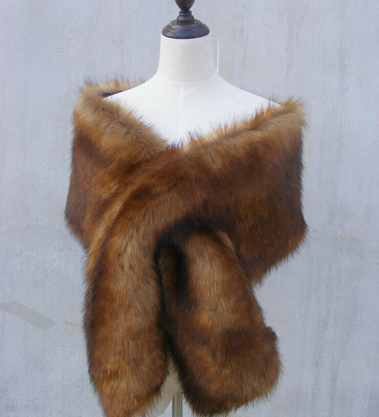 Quality Bridal Fur Scarf Shawls Women Winter Warm Solid Panties 165*30CM - Red Fox
