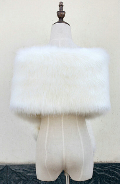 Quality Bridal Fur Scarf Shawls Women Winter Warm Solid Panties 165*30CM - White