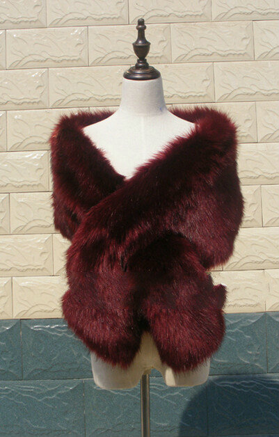 Quality Bridal Fur Scarf Shawls Women Winter Warm Solid Panties 165*30CM - Wine Red