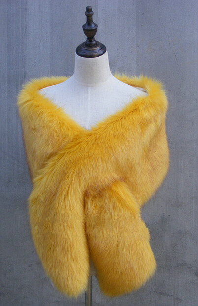 Quality Bridal Fur Scarf Shawls Women Winter Warm Solid Panties 165*30CM - Yellow