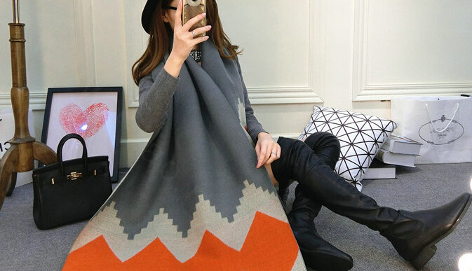 Rhombus Women Scarf Shawl Winter Warm Cashmere Panties 200*60CM - Grey