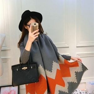 Rhombus Women Scarf Shawl Winter Warm Cashmere Panties 200*60CM - Grey