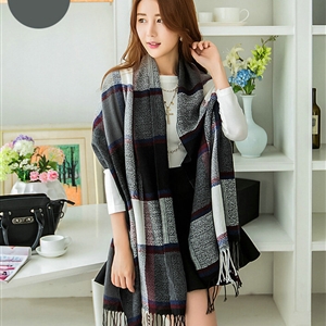 Tassels Plaid Women Scarf Shawl Winter Warm Cashmere Panties 200*60CM - Black