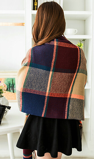 Tassels Plaid Women Scarf Shawl Winter Warm Cashmere Panties 200*60CM - Blue