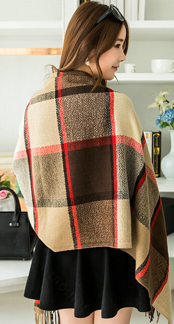 Tassels Plaid Women Scarf Shawl Winter Warm Cashmere Panties 200*60CM - Brown