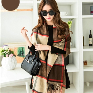 Tassels Plaid Women Scarf Shawl Winter Warm Cashmere Panties 200*60CM - Brown