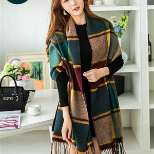 Tassels Plaid Women Scarf Shawl Winter Warm Cashmere Panties 200*60CM - Dark Green