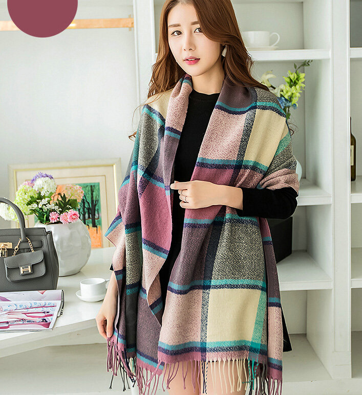 Tassels Plaid Women Scarf Shawl Winter Warm Cashmere Panties 200*60CM - Purple