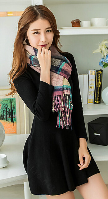 Tassels Plaid Women Scarf Shawl Winter Warm Cashmere Panties 200*60CM - Purple