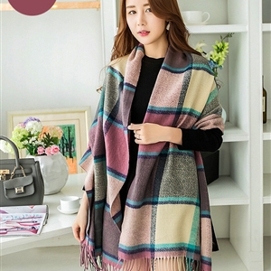 Tassels Plaid Women Scarf Shawl Winter Warm Cashmere Panties 200*60CM - Purple