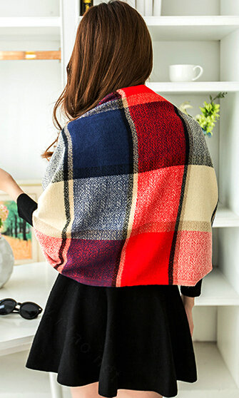 Tassels Plaid Women Scarf Shawl Winter Warm Cashmere Panties 200*60CM - Red
