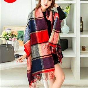Tassels Plaid Women Scarf Shawl Winter Warm Cashmere Panties 200*60CM - Red