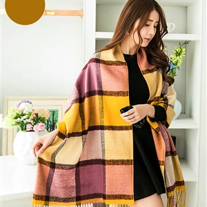 Tassels Plaid Women Scarf Shawl Winter Warm Cashmere Panties 200*60CM - Yellow