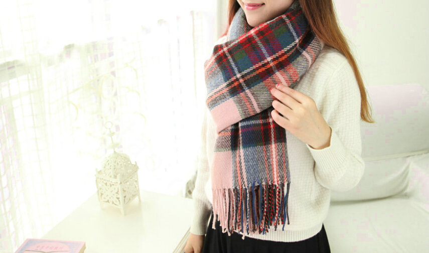 Tassels Plaid Women Scarf Shawl Winter Warm Wool Panties 210*65CM - Camel