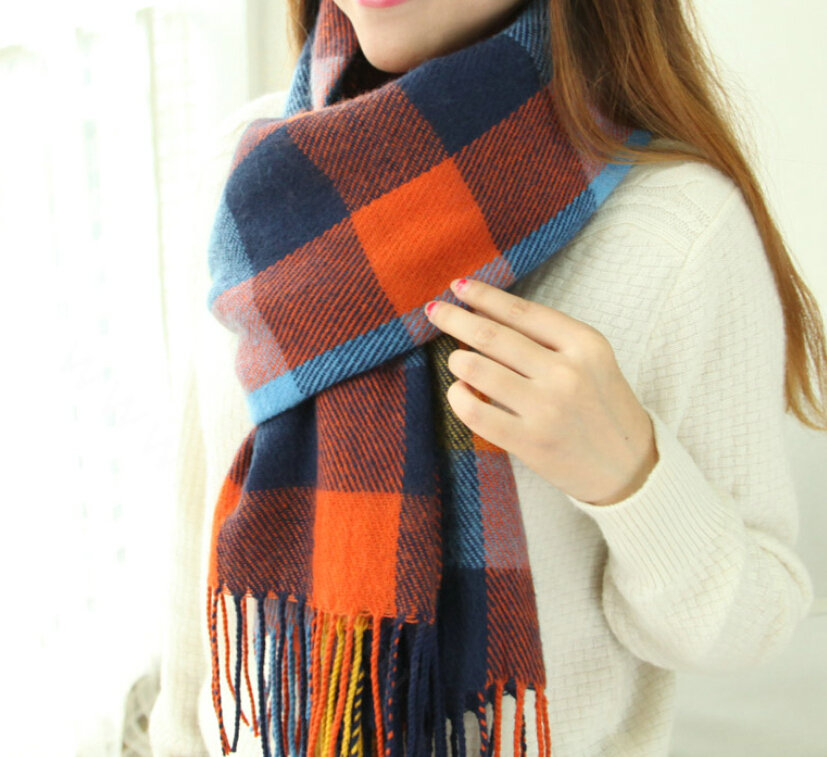 Tassels Plaid Women Scarf Shawl Winter Warm Wool Panties 210*65CM - Colorful