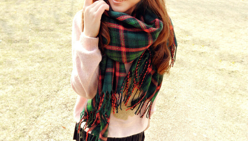 Tassels Plaid Women Scarf Shawl Winter Warm Wool Panties 210*65CM - Dark Green
