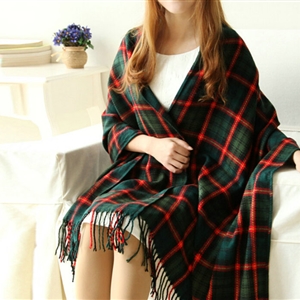 Tassels Plaid Women Scarf Shawl Winter Warm Wool Panties 210*65CM - Dark Green