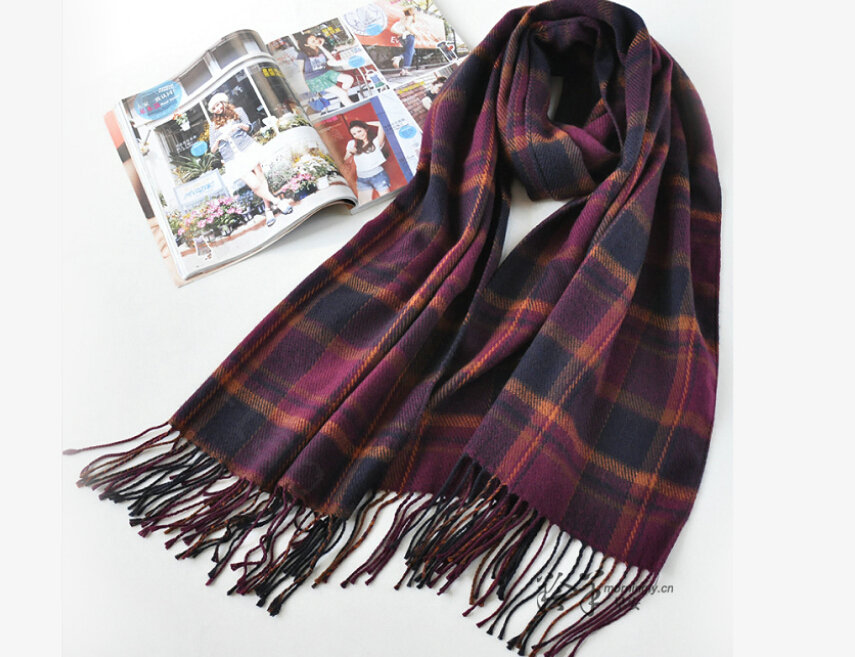 Tassels Plaid Women Scarf Shawl Winter Warm Wool Panties 210*65CM - Dark Purple