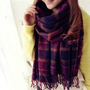 Tassels Plaid Women Scarf Shawl Winter Warm Wool Panties 210*65CM - Dark Purple