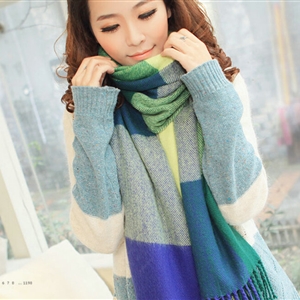 Tassels Plaid Women Scarf Shawl Winter Warm Wool Panties 210*65CM - Green