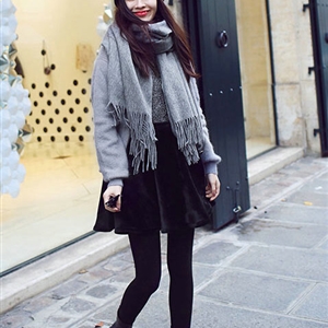 Tassels Unisex Scarf Shawl Winter Warm Cashmere Solid Wraps 190*76CM - Grey