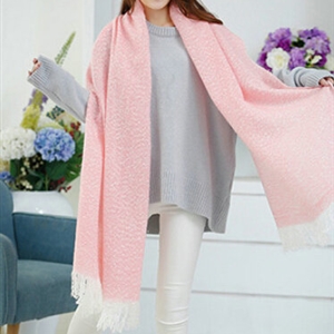 Unique Women Tassels Scarf Shawl Winter Warm Cashmere Solid Panties 215*65CM - Pink
